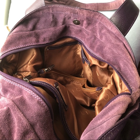 Grape Nicoli Italian leather and suede handbag LARGE with silver accents NEW! - Picture 5 of 5